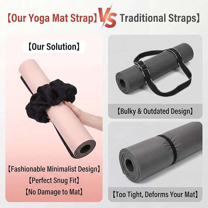 Yoga Mat Scrunchie Yoga Mat Strap Band Holds Your Yogas Mats in Style Stylish Holder Stretchable Velvet Fabric Fits All Standard Yogamats (mat not included)