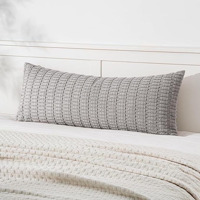 MIULEE Lumbar Corduroy Throw Pillow Cover for Bed 14x36 Light Grey Set of 1 | Soft Long Decorative Cushion Cover Boho Farmhouse Accent Pillowcase Sofa Couch Livingroom Home Decor