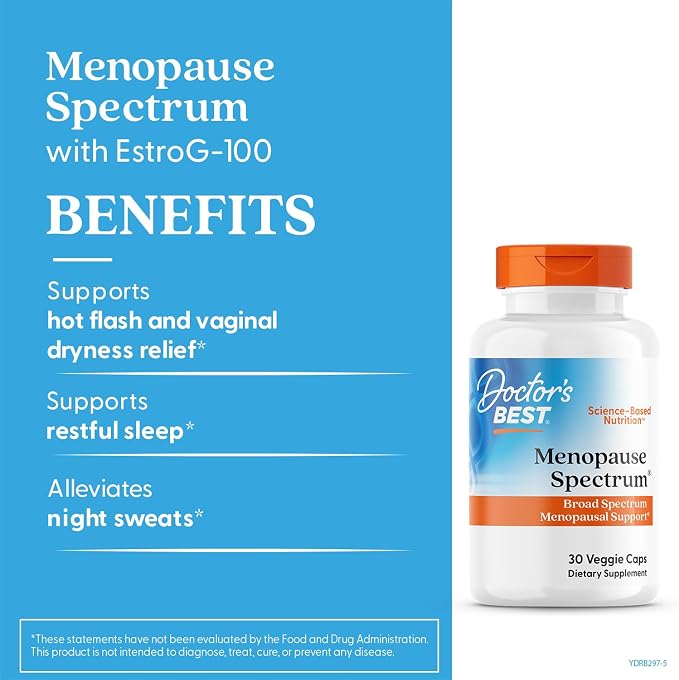Doctor's Best Menopause Spectrum with EstroG-100 - Menopause Support Supplement for Women, Hot Flashes & Night Sweats Support, Helps Dryness, Gluten Free, Soy Free, Vegan Capsules - 30 Veg Caps
