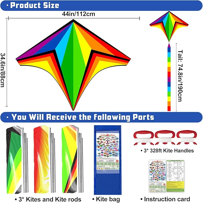 Delta Kites Airplane Kites for Kids & Adults, Delta Multicolor Beach Kite for Kids Age 4-8 8-12 Easy to Fly for Beginners, Easy to Assembled Colorful Kite for Beach Outdoor Toy Games & Family Trip