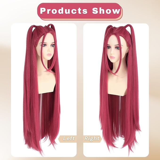 morvally 39 Inches Long Red Wig with 2 Ponytails for Women - Anime Cosplay Wigs for Womens Halloween Costume Party (Red, Adults)