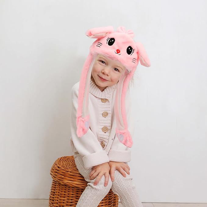 Animal Hat with Ears Moving Jumping Pop Up Beating Hat Plush Holiday Cosplay Dress Up Funny Gift for Kids