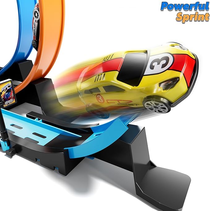 Toy Car Track Gift Set for Boys Kids Age 3-5 4-7 8-12, Long Race Tracks with 4 Action Loops and 4 High-Speed Slot Die-Cast Race Cars, 35+ Pieces Race Tracks to Create Multiple Configurations