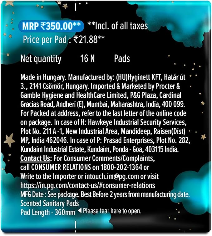 Whisper Bindazzz Night Sanitary Pads|Pack of 16 Thin Pads|XXL+|Upto 0% Leaks|60% Longer & Wider Back|Dry Top Sheet|Long Lasting Coverage|Faster Absorption|36 Cm Long|with Disposable Wrap