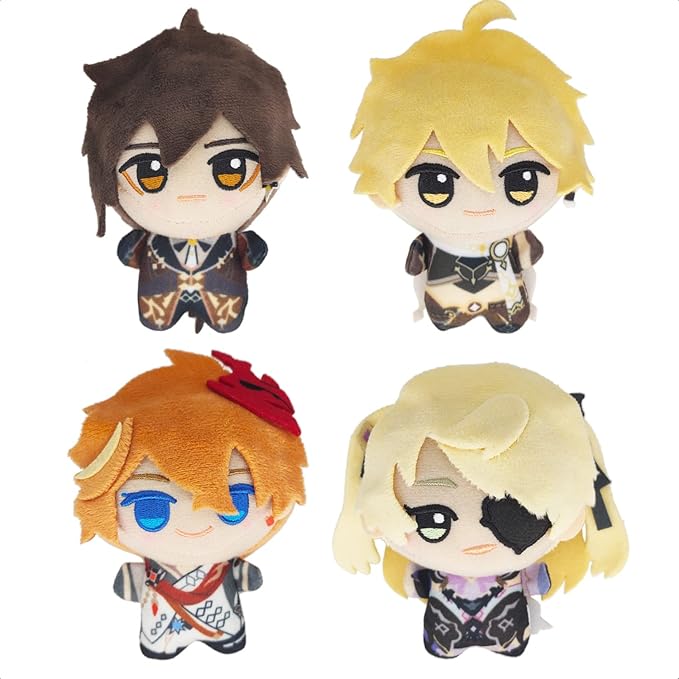 KOOLIYA Small Size Genshin Impact Figure Plush Doll - Zhongli (4 inch), Keychain Anime Figure Soft Stuffed Gift for Game Fans