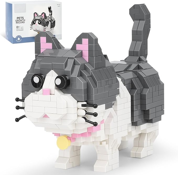 Cute Animal Micro Mini Building Blocks Kit, Blue Cat Mini Bricks Building Toys for Adults Boys and Girls, Party Favors for Kids 12+ 14+, Christmas Birthday Gift, Carnival Prizes (673 PCS)
