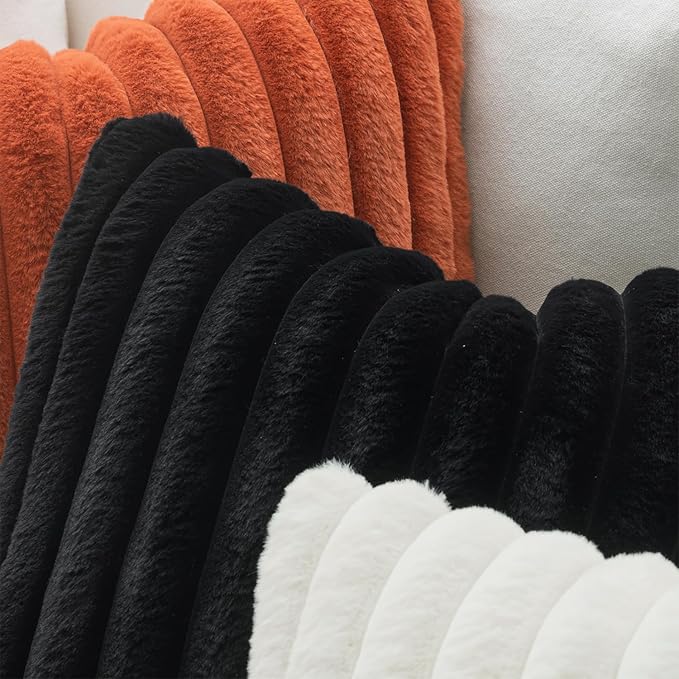 MIULEE Faux Fur Lumbar Decorative Throw Pillow Covers 12x20 Set of 2 Black | French Modern Soft Plush Couch Pillows, Cozy Fluffy Cushion Covers for Sofa Bed Living Room Home Decor
