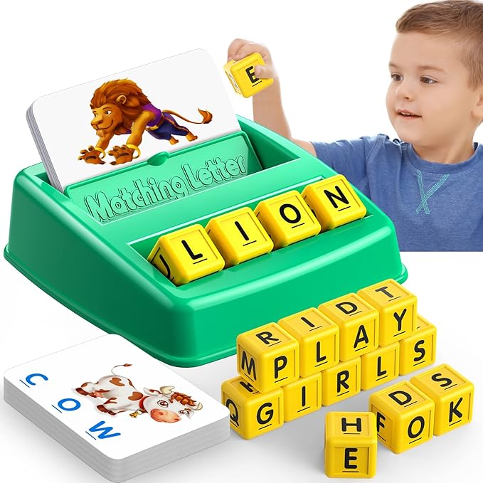 Toys for 3-8 Year Olds Boys Girls, Matching Letter Game Educational Games for Kids Ages 3-8 Easter Birthday Gifts for 3-8 Year Olds Boys Girls Preschool Kindergarten Educational Spelling Toys Green