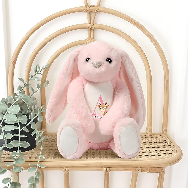 Bunny Stuffed Animal with Custom Name Initial - Personalized Plush Bunny for Newborn Boy Girl, Baby Shower Gifts, Wedding Flower Girl Gift, Easter Rabbit for Kids