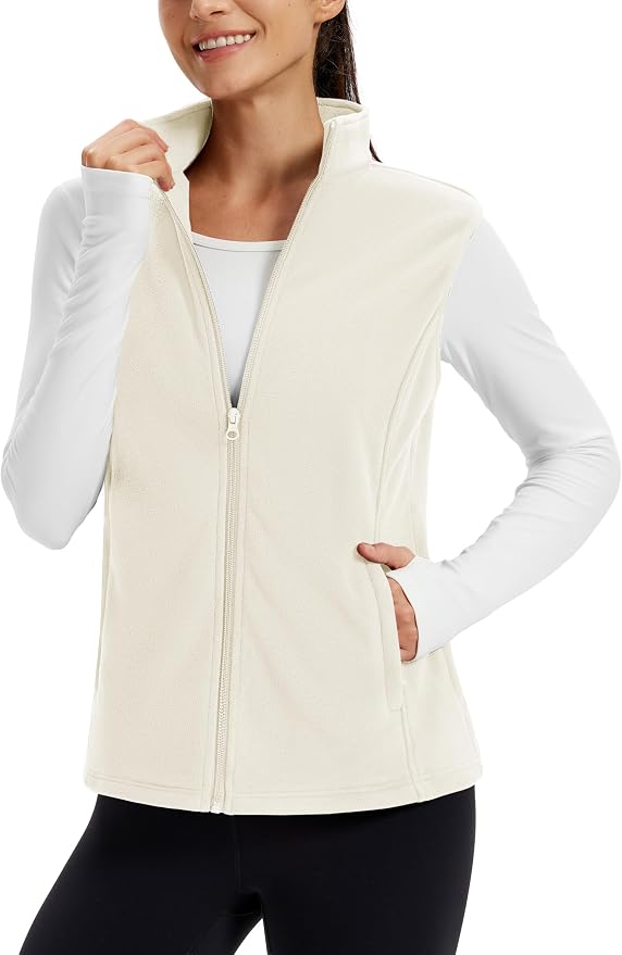 TACVASEN Women's Fleece Vest Lightweight Sleeveless Zip Jacket Outerwear | Soft Polar,Zipper Pockets,Stand Collar,Fall Winter Warm,Outdoor,Athletic,Running,Hiking,Travelling,Golf,Work