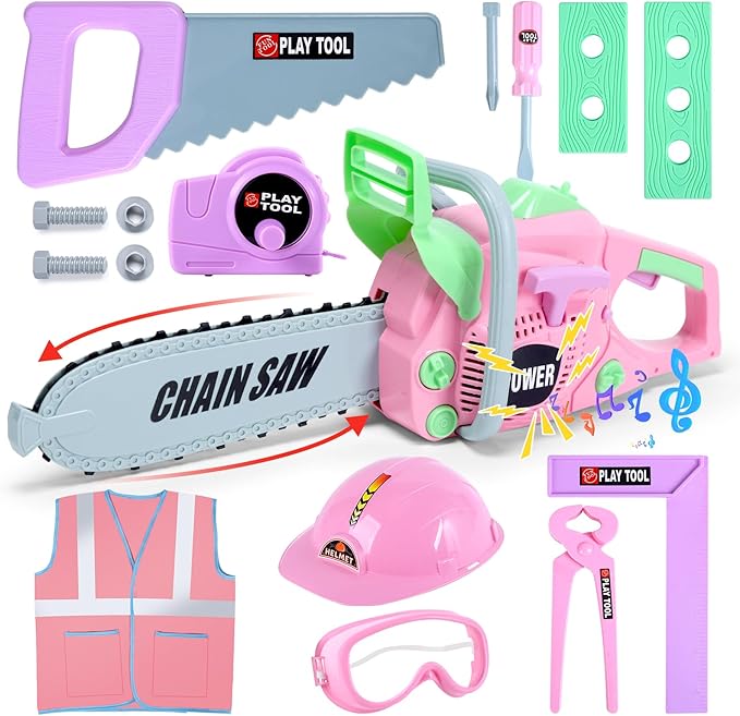 Skirtoy Toy Chainsaw for Kids, Family Day Games Pretend Play Series Kids Tool Set, Outdoor Electronic Chainsaw Toy Tool Set, STEM Preschool Toddler Tool Sets, Gifts