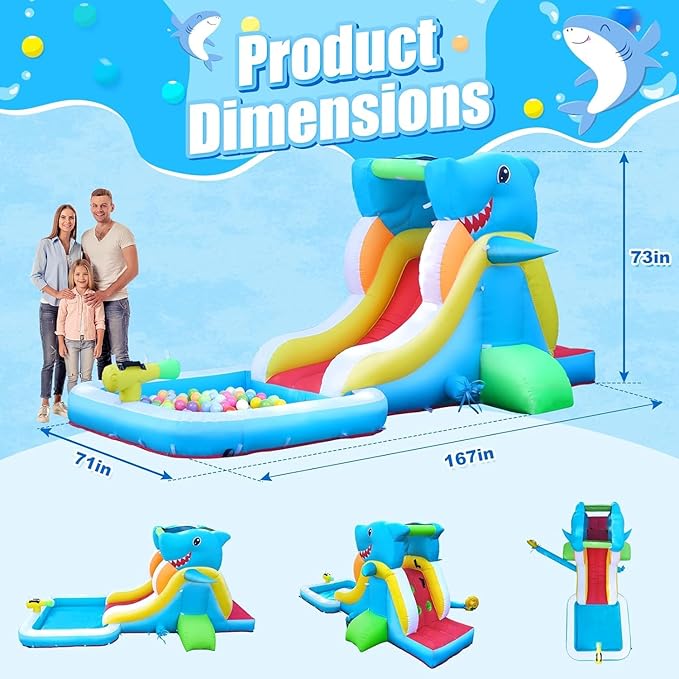 Inflatable Water Slide, Bounce House for Kids Backyard, Toddler Blow Up Bouncer with Air Blower, Splash Zone, Climbing Wall, Water Cannon for Party