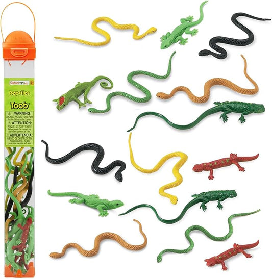 Safari Ltd. Reptiles TOOB - 16 Hand-Painted Mini Figurines Including Snakes, Lizards, Iguanas, and Chameleons - Educational Toy Figures For Boys, Girls & Kids Ages 3+