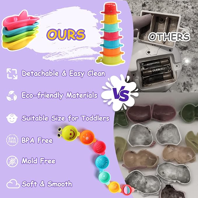 Baby Bath Toys for Kids Ages 1-3 11PCS Toddler Bath Toys Mold Free Bathtub Toys for 12+ Months Pool Water Table Beach Sand Toys Stacking Cups Floating Boats for 1 2 3 4 5 6 Years Old Girls Boys Gifts