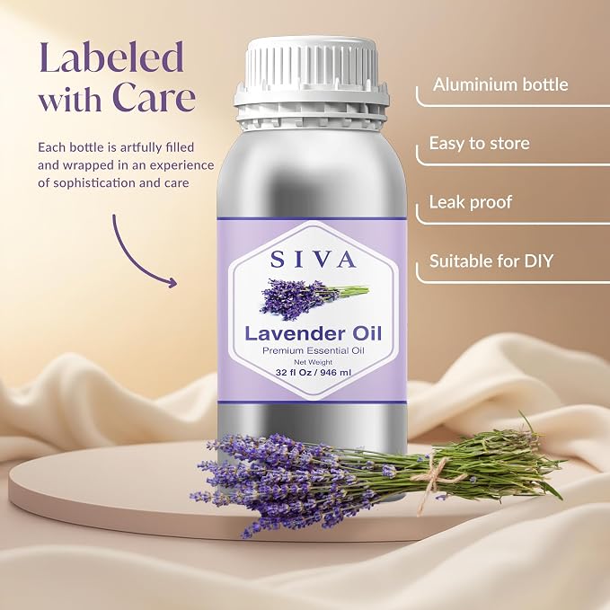 Siva Lavender Essential Oil 32 Fl Oz – for Diffuser, Skin & Hair Care – Ideal for Massage & DIY Blends