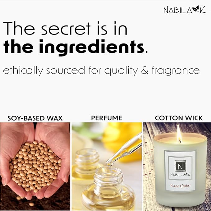 Nabila K – Rose Garden - Soy-Based Candle – Fresh English Damask Roses - Hand-Poured - Cotton Wick - Aromatherapy Candle w/Essential Oils - Made in USA - 3 oz