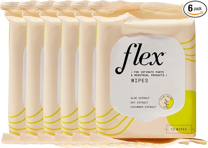 Flex Wipes | Feminine Wipes for Bodies, Menstrual Cups & Discs | Gentle on Intimate Areas | Dermatologist-tested | 6 Packs x 12-Count