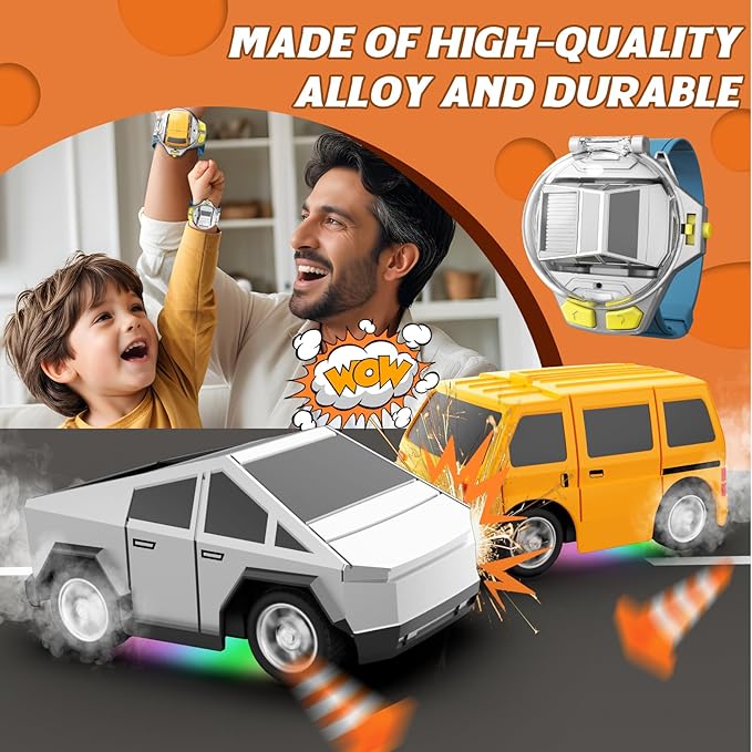 Watch Remote Control Car Toy, 2.4 GHz Mini RC Cars Watch Toy with LED Lights USB Charging Wrist Controlled Small Racing Car Interactive Game Toys for Kids Boy Girl Birthday Christmas