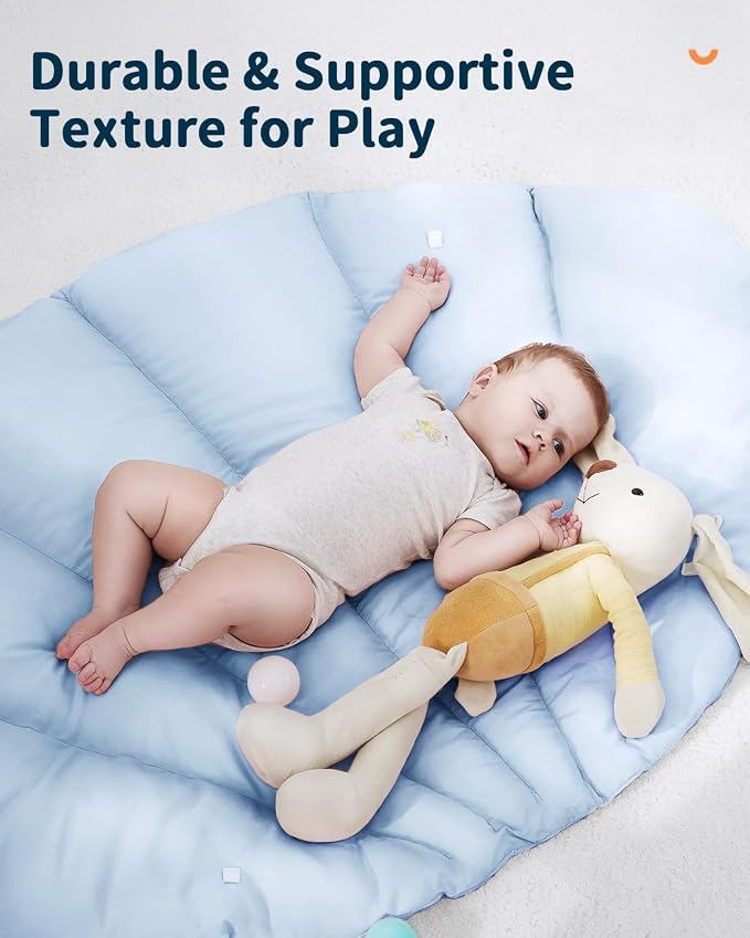 ANGELBLISS Baby Play Gym Mat, Reversible Tummy Time Mat with 6 Sensory Toys for Stage-Based Developmental, Thick & Large Baby Activity Center for Active Play (Blue)