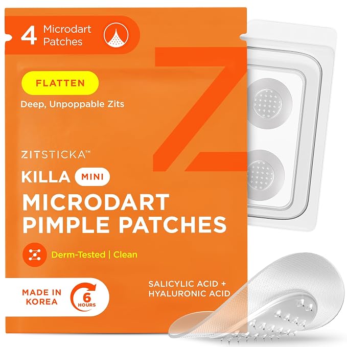 ZitSticka Killa Microdart Pimple Patches for Face - Most Potent Pimple Patch with Fast-Acting Microdarts - For Deep, Early-Stage Zits with Salicylic Acid - Mini 4 Count