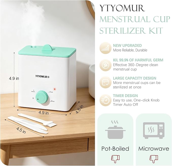 YTYOMUR Menstrual Cups with Sterilizer, 2 Reusable Period Cups for Women, Tampon and Pad Alternative, Feminine Cup with Cleaner Set