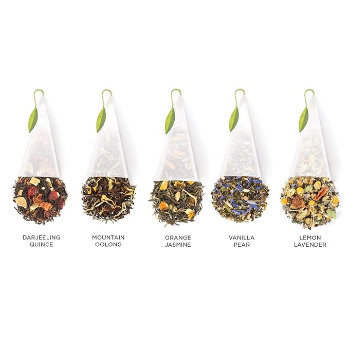 Tea Forte Premium Petite Presentation Box Gift Set Sampler, 10 Count, 2 of Each Blend Individually Wrapped Handcrafted Pyramid Infuser Bags, Lotus Tea