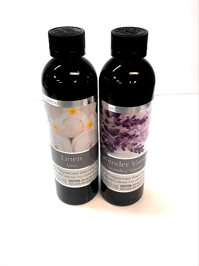 Hosley Set of 2 Assorted Fragrance Warming Oils 5oz Each-Lavender Vanilla & Linen. Ideal for Spa Meditation Bathroom Wellness Gift
