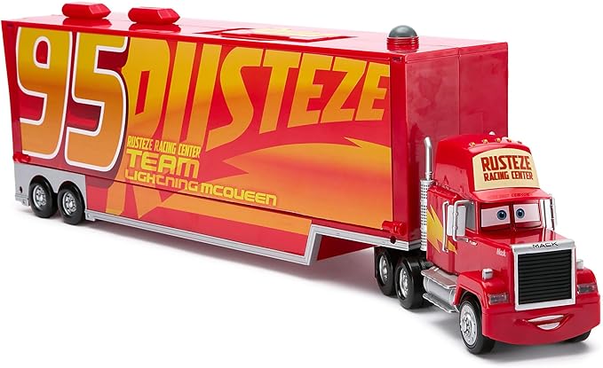 Disney Store Official Mack Hauler Play Set - Light & Sound Mack Carrier with 8 Pullback Die Cast Vehicles - Red, Fillmore, Lightning McQueen, Bobby Swift, Cal Weathers, Sarge, Sheriff & Tow Mater