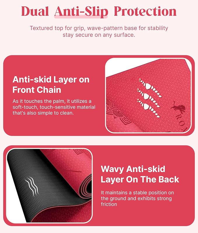 ROMIX Pro Yoga Mat Thick 6mm (1/4 inch), 72"L x 24"W Non-Slip Workout Mat with Alignment Lines, Large Yoga Mats for Women Men With Carry Bag, Exercise Mats for Home Workout Training Equipment