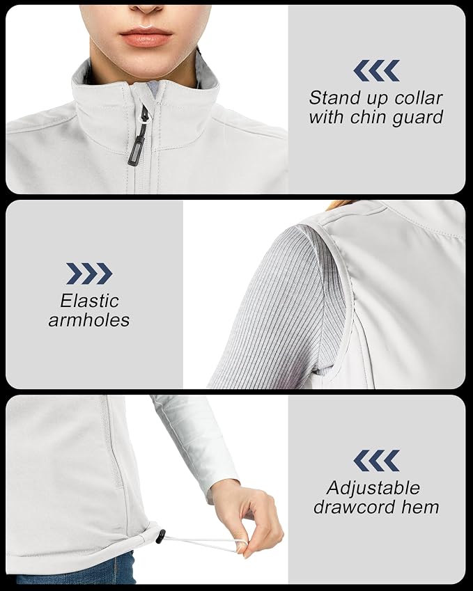 Outdoor Ventures Women's Lightweight Softshell Vest Windproof Fleece Lined Zip Up Sleeveless Jacket for Running Hiking Golf