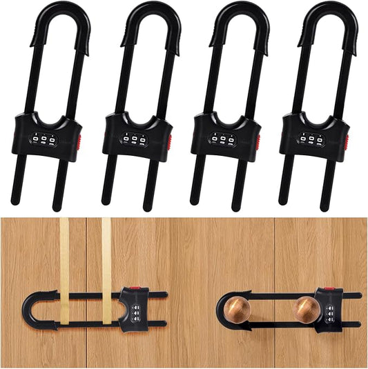 4 Pack U-Shaped Sliding Cabinet Locks Multifunctional Child Safety Lock Adjustable Baby Proof Clips for Home Cabinets Refrigerator Doors Cabinet Knobs and Window Handles (Black)