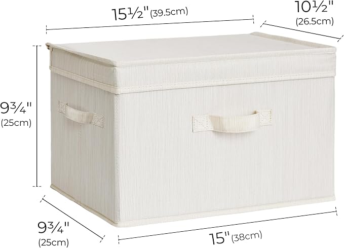 StorageWorks Fabric Storage Bins with Lid, Decorative Storage Boxes for Shelves, Stackable Closet Organizer Basket with Handles, Large, Mixing of Beige, White & Ivory, 2-Pack | Flip-Top Lid, 3 Handles, Collapsible, Stackable, for Clothes Blankets, Mult...
