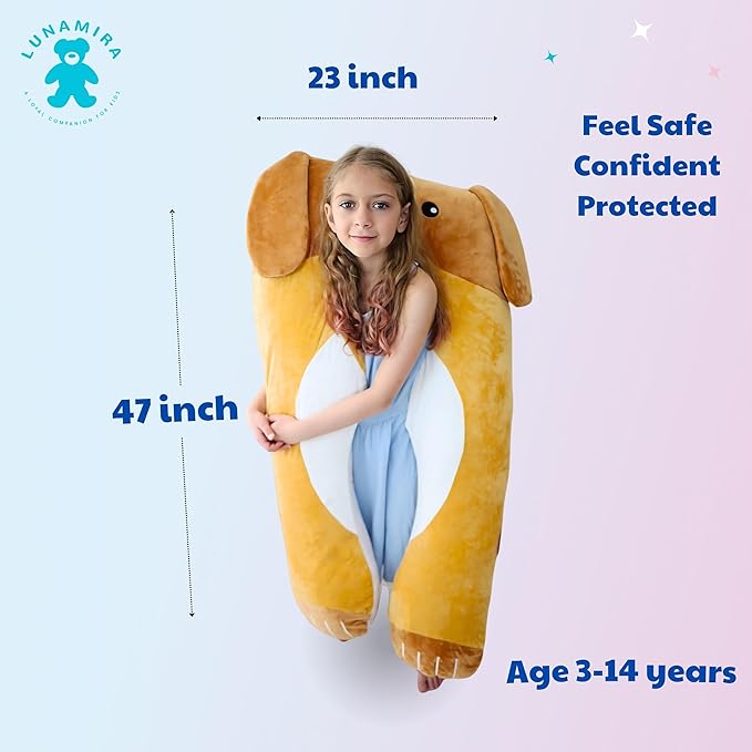 Dog Kids Body Pillow - 47" U-Shape Long Plush Soft Animal Pillow for Toddlers, Sleeping, Reading, ADHD & Special Needs Comfort, Anxiety, Washable Cover, Snuggle Fun Cuddle for Boys & Girls
