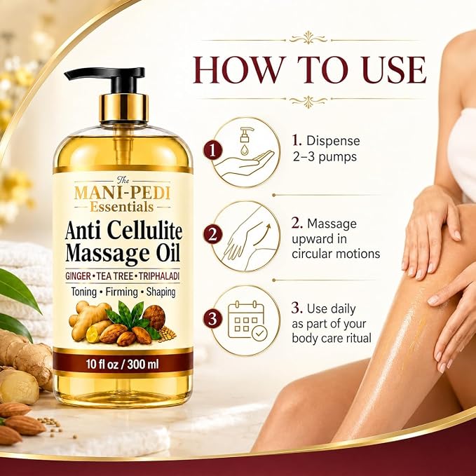 TMPE Anti Cellulite Body Oil - Visibly Tones, Firms & Shapes with Ginger, Tea Tree & Natural Herbs | Non-Greasy, Skin Tightening Formula | 10 Fl Oz