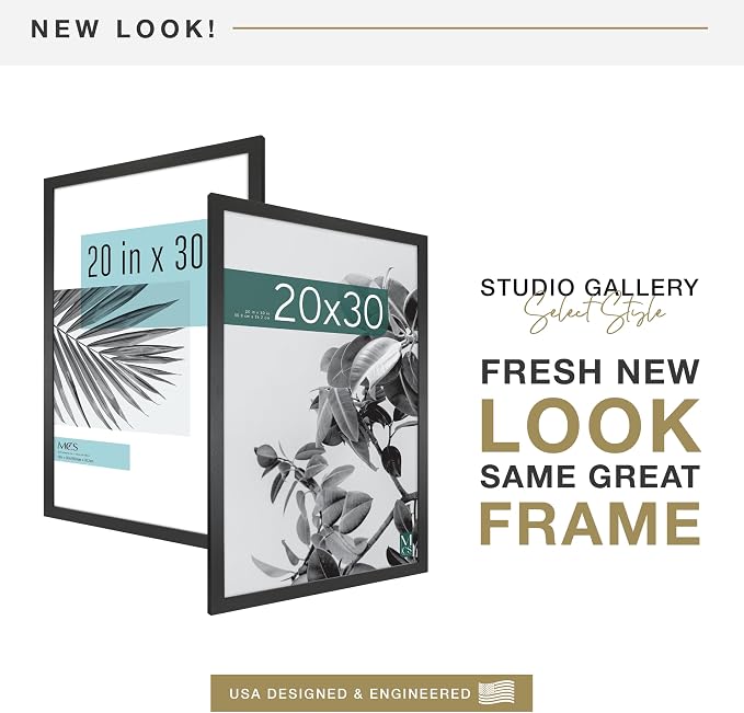 MCS Studio Gallery 20x30 Poster Frame Black Woodgrain Engineered Wood, Vertical & Horizontal Wall Hanging Large Picture Frame for Photos, Posters & Art Prints (2-Pack)