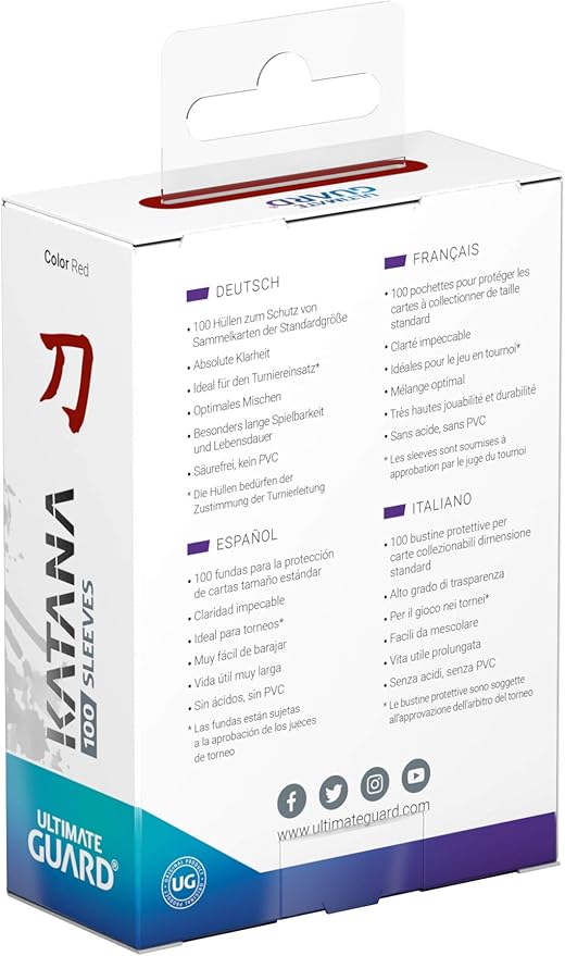 Ultimate Guard Katana Card Sleeves: 100 Standard Size TCG Sleeves, 66 x 91mm, Red Back, Tournament Quality, No PVC & Acid-Free, High Clarity