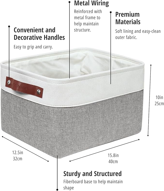 DECOMOMO Storage Bins, Extra Large Fabric Storage Baskets for Shelves 4Pack | 15.8 x 12.5 x 10 inches Decorative Linen Closet Organizers (Grey & White)