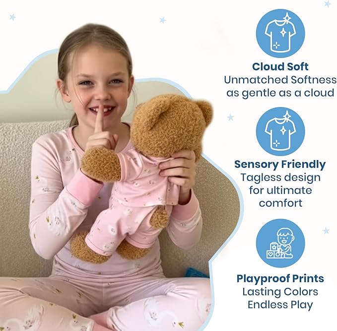 Zip N' Bear Soft Plush Teddy Bear Stuffed Animal with Swan Slumber Pajamas - Zippy The Bear Cute Cuddly Plush Toy, Perfect Sensory Teddy for Kids, Toddlers - Adorable Gift & Bedtime Companion