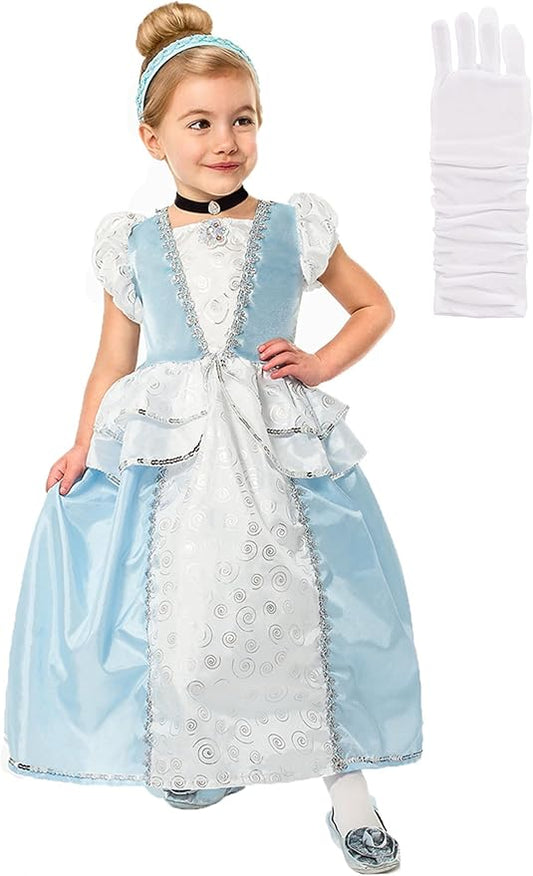 Cinderella Princess Dress Costume with Headband, Necklace, and White Glove Accessories Medium Age 3-5