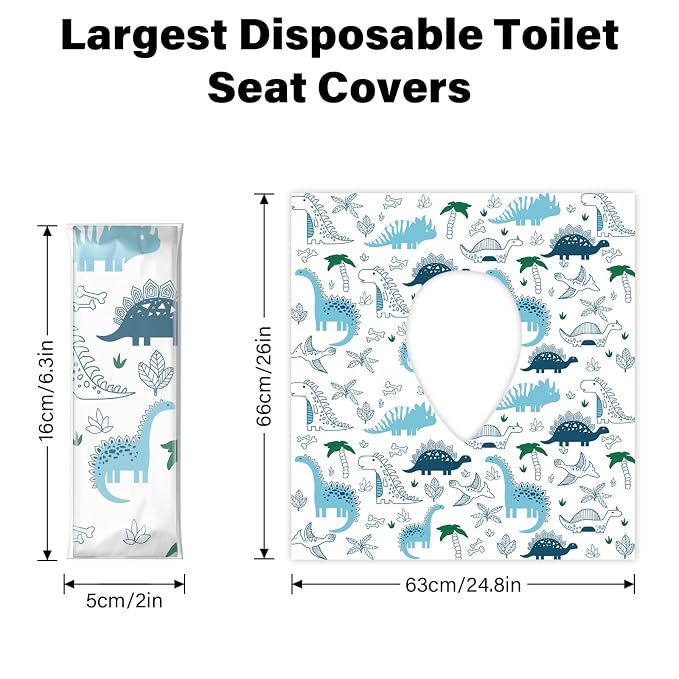 40 Pack Toilet Seat Covers Disposable for Kids Toddlers & Adults, Extra Large Waterproof Toilet Cover Individually Wrapped Travel Essential Portable Potty Training in Public Restrooms, Trip - Dinosaur