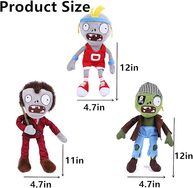 JHESAO 3 PCS Plants and Zombies Plush Toy Zombies Sets Football, Sport Plushies 1 2 Stuffed Soft Pirate Doll, Guitar PVZ Plushies Figure Doll New