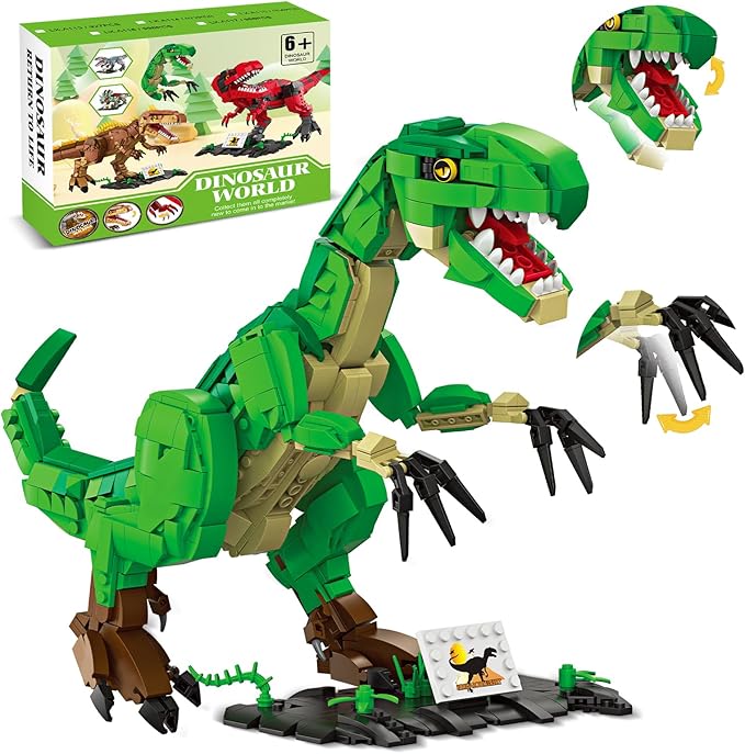 Dinosaur Building Blocks Toys for Kids Ages 6-14 | STEM Building Block Set, Christmas Birthday Gift for Boys Ages 6-8 7-9 8-14 (Green)
