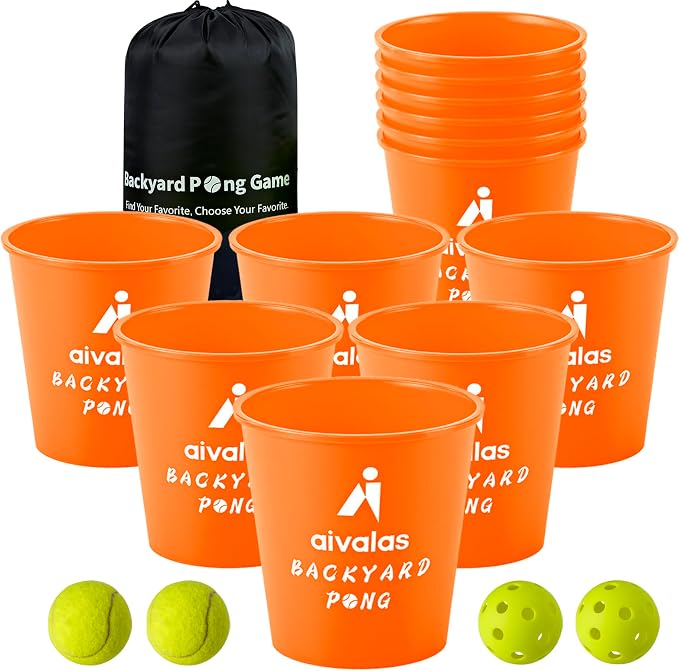 Aivalas Yard Pong Outdoor Games, Giant Yard Games Set with 12 Buckets and Balls for Adults and Family, Toss Game Throwing Games for Beach, Camping, Lawn and Backyard