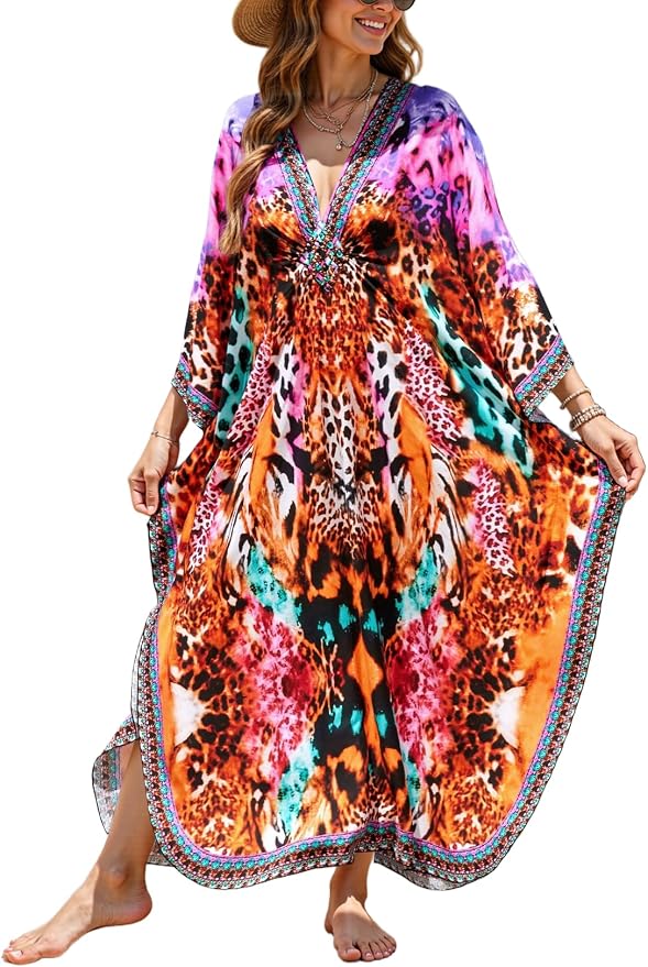 Mumu Dresses for Women Plus Size, Bohemian Kaftan Beach Cover Up Long Maxi Nightgown Soft Loungewear