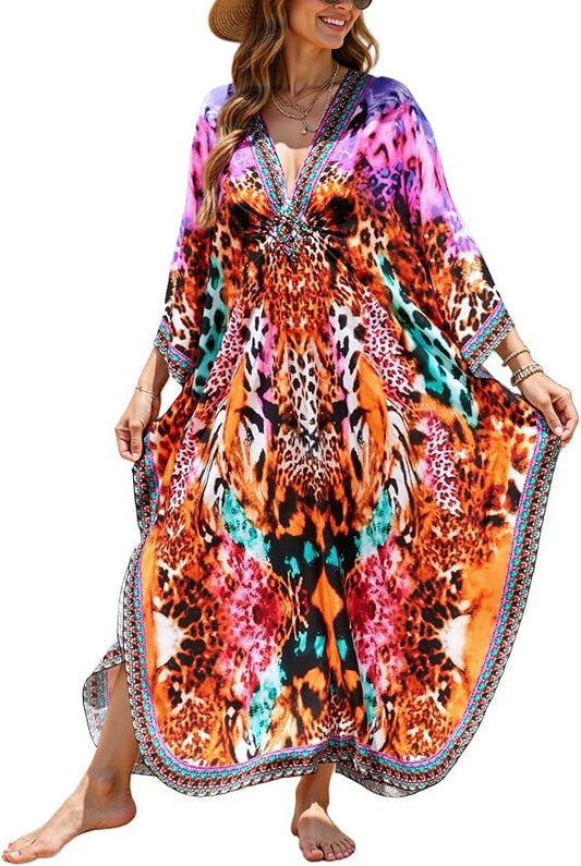 Mumu Dresses for Women Plus Size, Bohemian Kaftan Beach Cover Up Long Maxi Nightgown Soft Loungewear