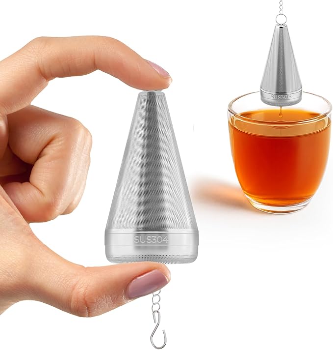 2 Pack Cone Tea Infusers for Loose Leaf Tea, 304 Stainless Steel Tea Strainer Fine Mesh, 1.8” x 3” Loose Leaf Tea Steeper with a Drip Tray