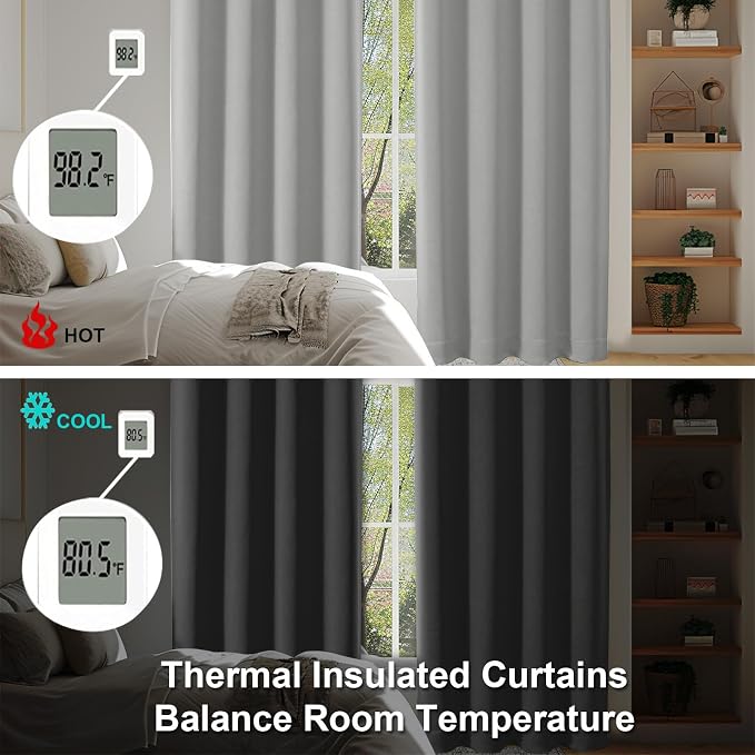 Simplebrand Ava Silver Grey Blackout Curtains for Bedroom 90 Inches Long 2 Panels Set, Solid Privacy Energy Saving Living Room Window Treatment Curtains Blackout Drapes, W50 x L90 Inch, Silver Grey