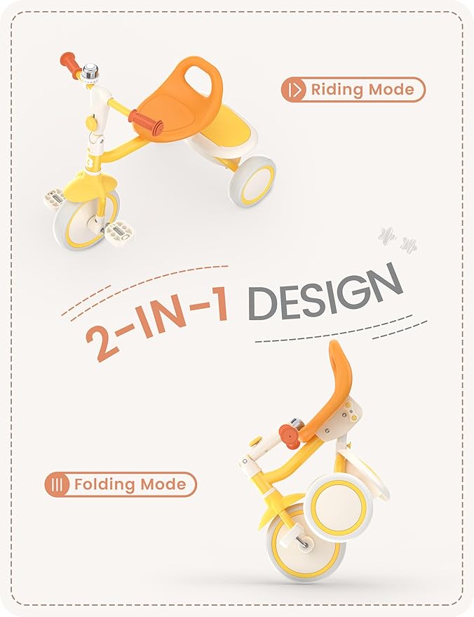 besrey Toddler Tricycle with Bell, Kids Tricycle Age 18 Months to 5 Years, Kids Trike, Toddler Bike for 1.5-5 Year Olds, Baby Trike, Gifts & Toys for Boys & Girls, Yellow | with Bell, Toddler Bike, for 1.5-5 Year Olds, Baby Trike, Gifts & Toys