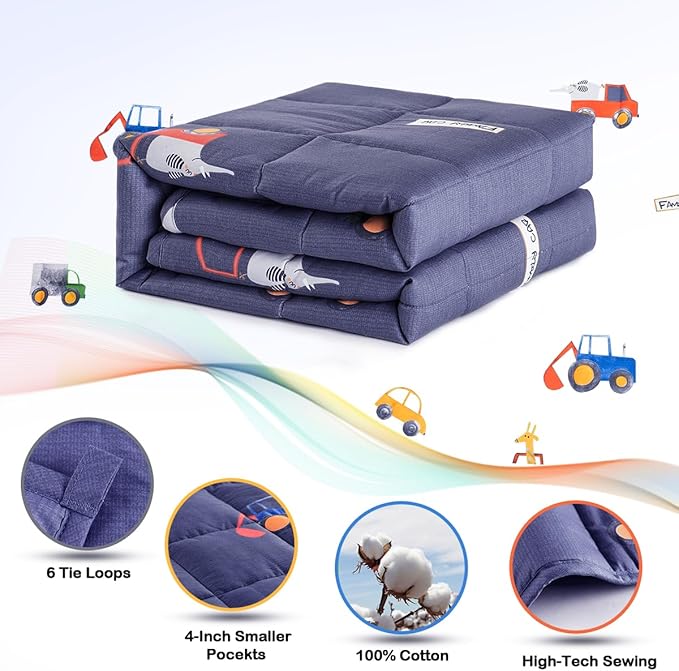 Sivio Weighted Blanket - 100% Cotton Heavy Blanket 5lbs, 36 x 48 inches, Breathable Soft Throw Blanket for Calm Sleeping for Home and School Nap, Blue Car