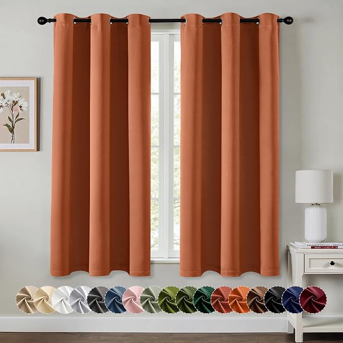 MIULEE Fall Blackout Curtains for Bedroom 2 Panels 40 x 45 Inch Long Rust | Thermal Insulated, Living Room Darkening Grommet Drapes, Noise Reducing, Light Blocking Window Treatments